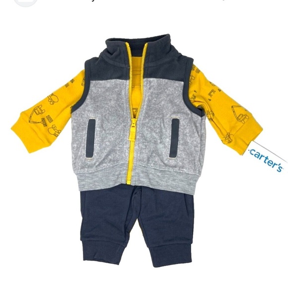 Carter's Baby Boy Dump Truck Hoodie, Printed Bodysuit Jeggings Set Size 0M, NB - Picture 3 of 9